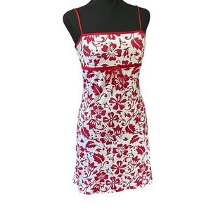 Vintage Y2K Finesse U.S.A. Red Hibiscus Fitted Tank Spaghetti Strap Dress Medium